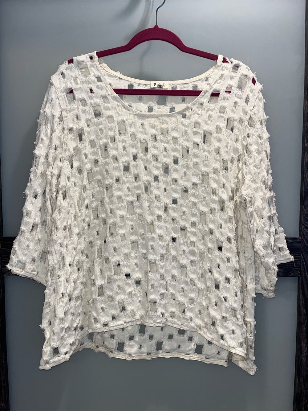 POL White Openwork Boxy Knit  Top NWOT